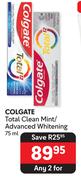 Colgate Total Clean Mint/Advanced Whitening-For Any 2 x 75ml