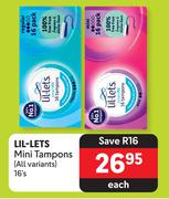 Lil-Lets Mini Tampons (All Variants)-16's Pack Each