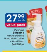 Betadine Natural Defence Hand Wash-225ml + Hand Wash Refill-200ml Per Offer