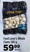 Food Lover's Whole Clams-500g Each