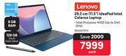 Lenovo 29.2cm (11.5") Ideapad Intel Celeron Laptop