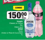 Imagin Classic Or Citrus Gin 750ml & Spar Tonic (Indian Or Rose & Cucumber) 1Ltr-Per Combo