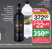 Grant's Triple Wood 12 Year Old Blended Scotch Whisky 750ml & Schweppes Soda Water 2Ltr-Per Combo