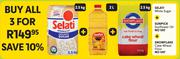 Selati White Sugar 2.5Kg+Sunpick Sunflower Oil 2L+Snowflake Cake Wheat Flour 2.5Kg-All For 3        