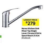  Nerea Kitchen Sink Mixer Tap Single Lever Chrome H14cm Spout Reach 21.1cm 81406426