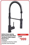 Delinia Tomas Spring Neck Kitchen Sink Mixer Tap Black H46cm Spout Reach 27cm 81490818