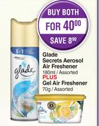 Glade Secrets Aerosol Air Freshener 180ml Assorted Plus Gel Air Freshener 70g Assorted-Both For