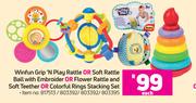 Winfun Grip 'N Play Rattle, Soft Rattle Ball With Embroider, Flower Rattle & Soft Teether-Each