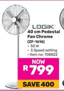 Logik 40cm Pedestal Fan Chrome ZF-1616