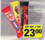 Nestle KitKat 4 Finger / Chunky 40/41.5/42g, Tex 40g, Bar One 50/55g, Smarties 40g Or Aero 40g-For 3
