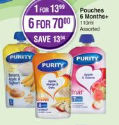Purity Baby Food Pouches (6 Months+) Assorted-For 6 x 110ml