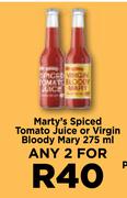 Marty's Spiced Tomato Juice Or Virgin Bloody Marry-For Any 2 x 275ml