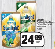 Sunlight Anti Bacterial Or Nature Dishwashing Liquid Refill Pouch-750ml Each