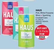 Haus Pink, White Frizzante Wine Or Sparkling Cocktail Cans-2 x 6 x 200ml