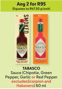Tabasco Sauce Chipotle, Green Pepper, Garlic Or Red Pepper)For 2 x 60ml