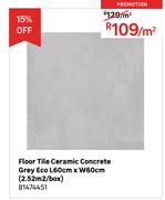 Floor Tile Ceramic Concrete Grey Eco L60cm x W60cm (2.52 Sqm/Box) 81474451-Per Sqm