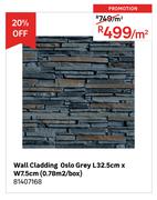 Wall Cladding Oslo Grey L32.5cm x W7.5cm (0.78 Sqm/Box) 81407168-Per Sqm