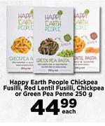 Happy Earth People Chickpea Fusilli, Red Lentil Fusilli, Chickpea Or Green Pea Penne-250g Each