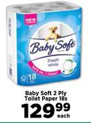 Baby Soft 2 Ply Toilet Paper-18s Pack