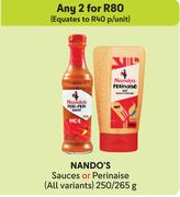 Nando's Sauces Or Perinaise All Variants-For Any 2 x 250g/265g
