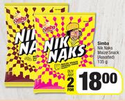 Simba Nik Naks Maize Snack Assorted-For Any 2 x 135g