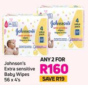 Johnson's Extra Sensitive Baby Wipes 56 x 4's-For Any 2