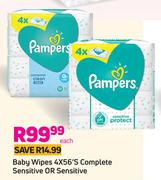 Pampers Baby Wipes 4 x 56's Complete Sensitive Or Sensitive-Each