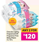 Cherubs Lightly Fragranced Or Fragrance Free Baby Wipes 3 x 72's-Per Pack