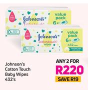 Johnson's Cotton Touch Baby Wipes 432's-For Any 2