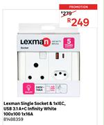 Lexman Single Socket & 1 x IEC, USB 3.1 A+C Infinity White 100 x 100 x 16A 81488359