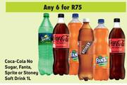 Coca Cola No Sugar, fanta, Sprite Or Stoney Soft Drink-For 6 x 1L