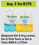 Belgravia Gin & Dry Lemon, Gin & Pink Tonic Or Gin & Tonic NRB-For 2 x 6 x 275ml