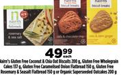 Nairn's Gluten Free Coconut & Chia Oat Biscuits-200g,Gluten Free Wholgrain Cakes-137g Each