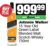 Johnnie Walker 15 Year Old Green Label Blended Malt Scotch Whisky-750ml