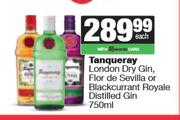 Tanqueray London Dry Gin, Flor De Sevilla Or Blackcurrant Royale Distilled Gin-750ml Each