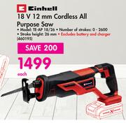 Einhell 18V 12mm Cordless All Purpose Saw TE-AP 18/26-Each