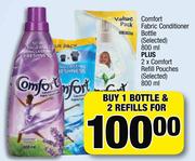 Comfort Fabric Conditioner Bottle(Selected) 800ml Plus 2 X Comfort Refill Pouches(Selected) 800ml