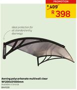 Multiwall Awning Polycarbonate Clear W 1200 X D 1000mm