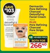 Dermactin Pore Refining Charcoal Detoxifying Facial Cream-74ml+Pore Refining Pore Strips 6 Pack