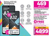 2 x Samsung Galaxy A32 4G Smartphone-On 1GB Red Top Up Core More Data + On Promo 65