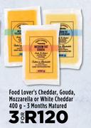 Food Lover's Cheddar, Gouda, Mozzarella Or White Cheddar-For 3 x 400g