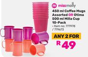 Miss Molly 450ml Coffee Mugs Assorted Or Otima 500ml Milla Cup 10 Pack-For 2