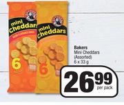 Bakers Mini Cheddars (Assorted)-6 x 33g Per Pack