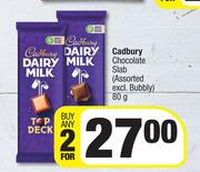 Cadbury Chocolate Slab (Assorted Excl.Bubbly)-For 2 x 80g