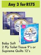 Baby Soft 2 Ply Toilet Tissue 9's Pack Or Supreme Quilts 12's Pack-For Any 3