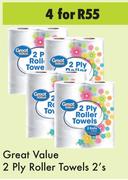 Great Value 2 Ply Roller Towels 2's Pack-For 4