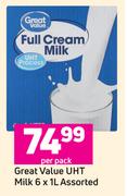 Great Value UHT Milk Assorted-6 x 1L Per Pack