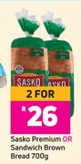 Sasko Premium Or Sandwich Brown Bread-For 2 x 700g