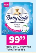 Baby Soft 2 Ply White Toilet Tissue-18's 
