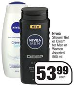 Nivea Shower Gel Or Cream For Men Or Women Assorted-500ml Each